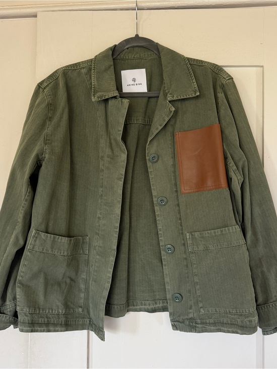 Anine Bing Jackets & Blazers - ANINE BING Olive Green Military Field Jacket with Brown Leather Chest Pocket